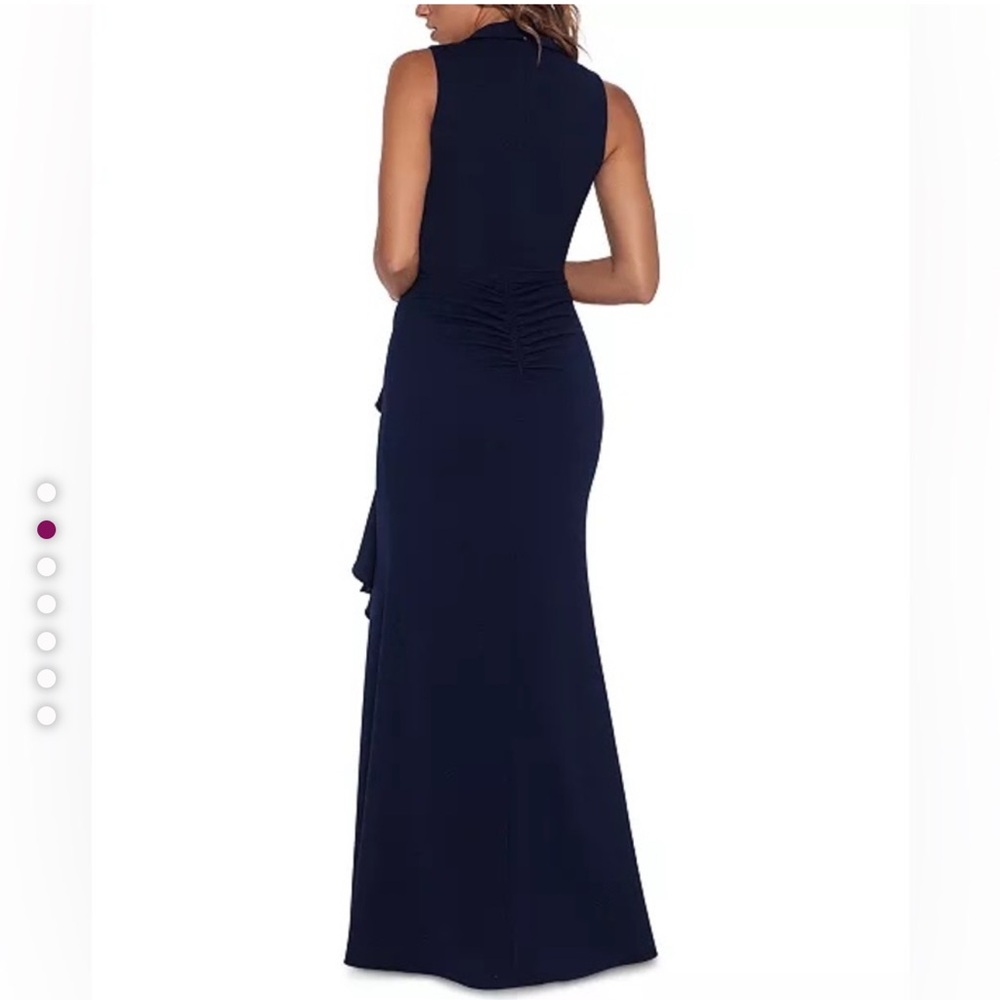 Betsy & Adam dress Candace long v neck high low cascade navy size 6 - Picture 2 of 7